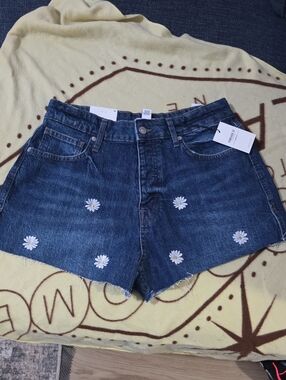 Women’s Forever 21 Dark Blue Denim Shorts with Daisy Embroidery